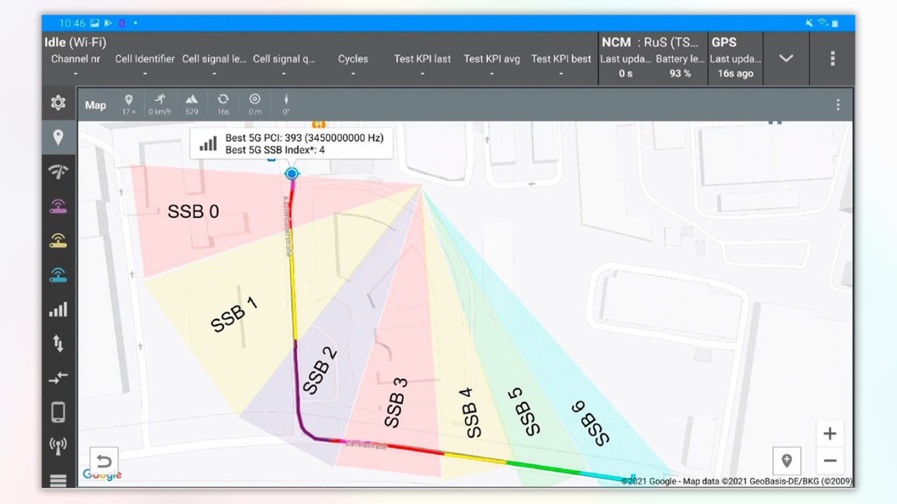 Figure 1: Best SSB (based on RSRP, number of SSB color coded); 5G site with three sectors and 7 beams per sector Figure 1: Best SSB (based on RSRP, number of SSB color coded); 5G site with three sectors and 7 beams per sector