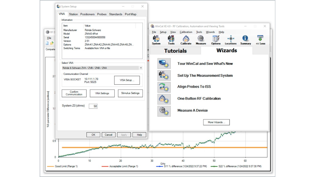 R&S®ZNA43 selected as VNA in FormFactor WinCal XE software. R&S®ZNA43 selected as VNA in FormFactor WinCal XE software.